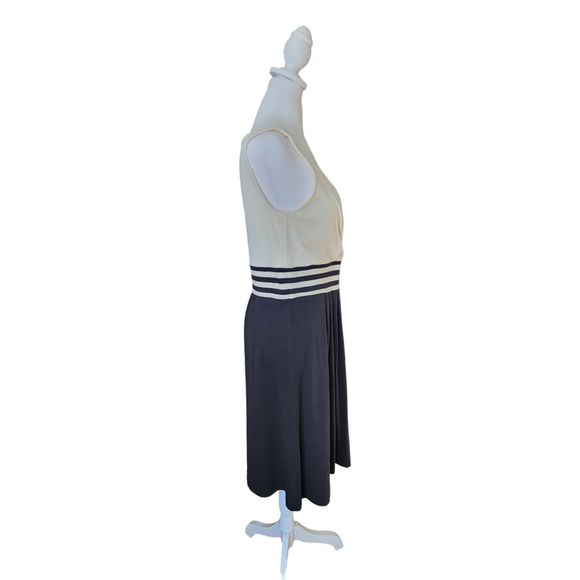 Land’s End Dress Midi A Line Women’s 6-8 Black and Cream Sleeveless V Neck Pima - Picture 4 of 13